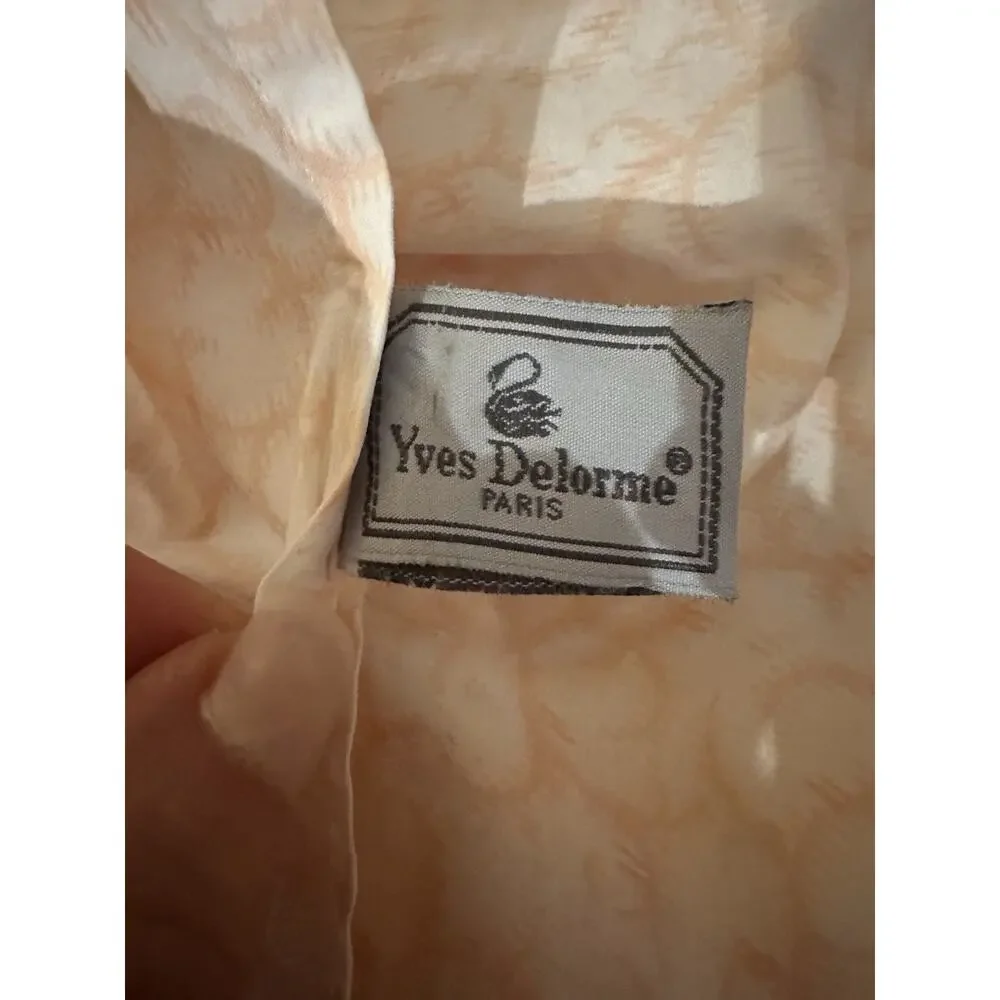 Yves Delorme QUEEN FLAT SHEET & 2 Shams Peach White Modern SCALLOPED EMBROIDERED